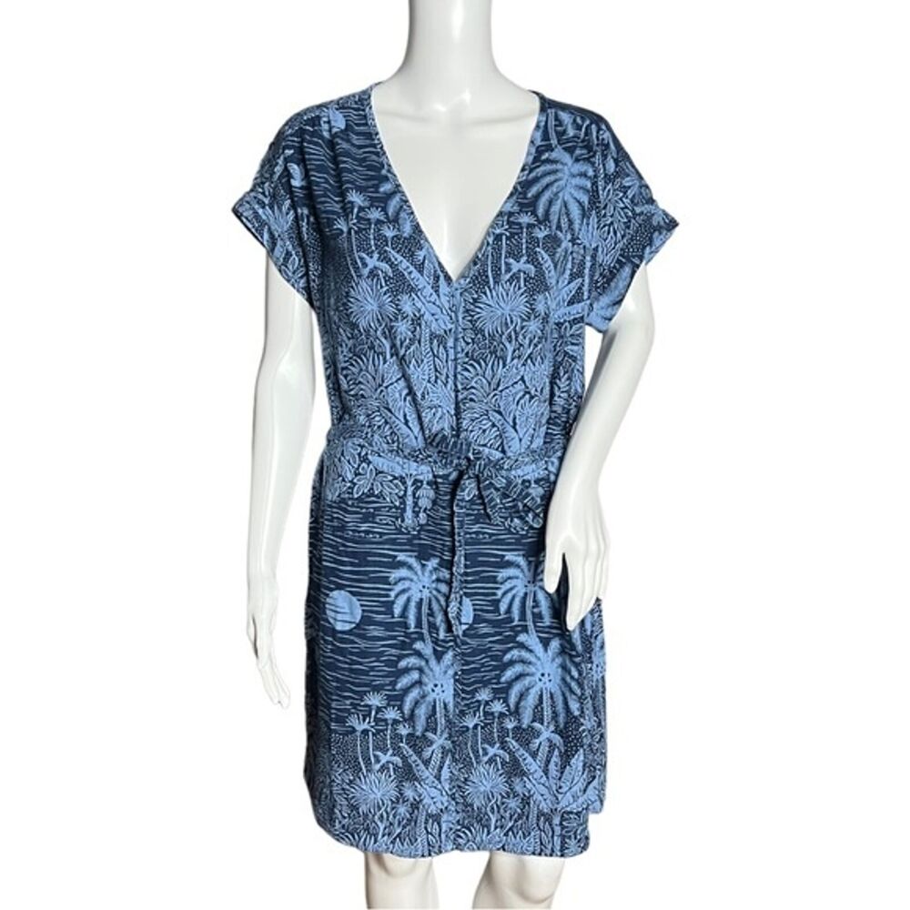 Desmond & Dempsey X H&M Dress Womens XS Blue Tropical Linen Blend Preppy Coastal